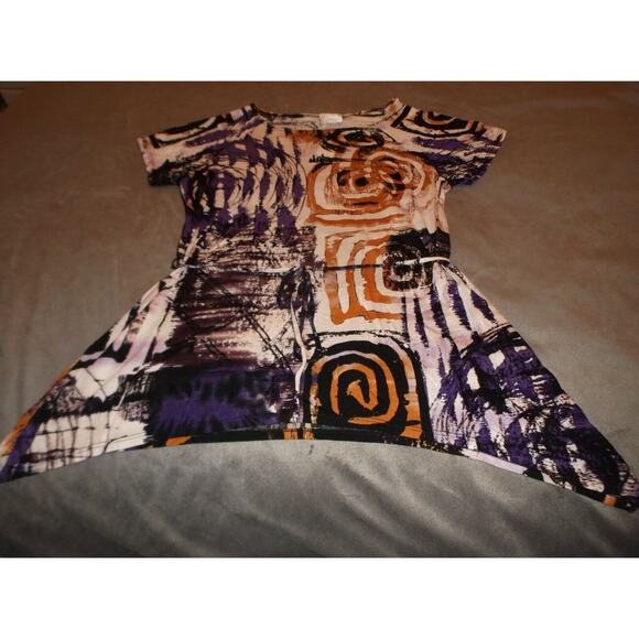 Marco New York Knit Top Women's M Multicolor Print Short Sleeve Tie Belt Tunic - Picture 5 of 9